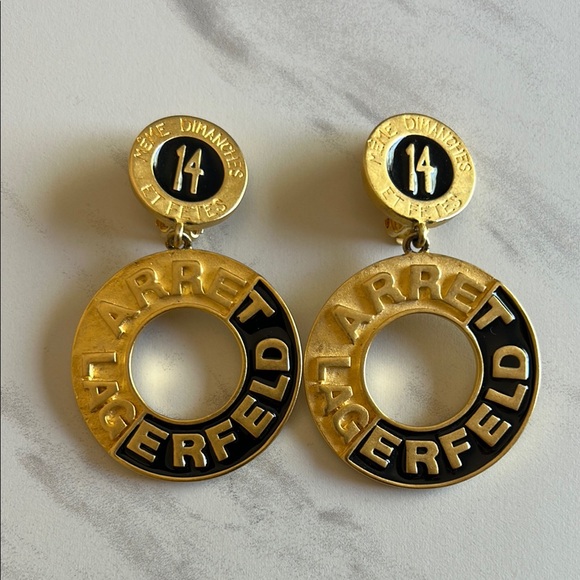 Karl Lagerfeld Vintage Gold and Black Statement Earrings - Picture 1 of 8